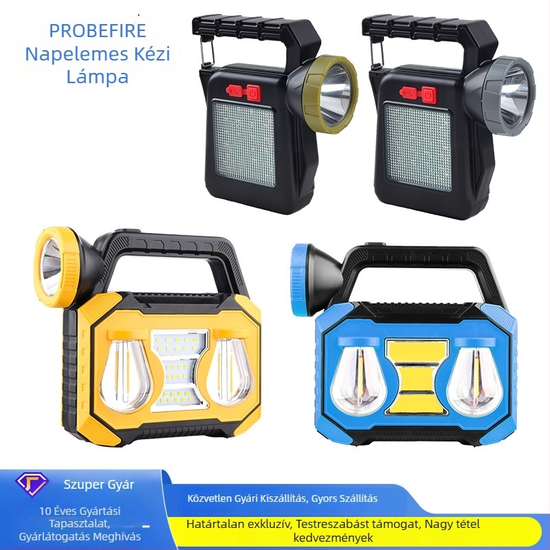 Napelemes, újratölthető kézi munkalámpa COB LED-del, 10W, 1800mAh, kézi nyomásos energia-generálás