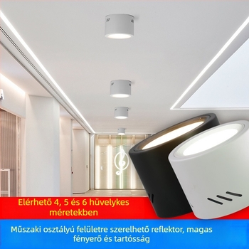 LED hengeres downlight, kerek, felületen szerelt, 6000K, 220V, alumínium ház, 10 000 óra, kereskedelmi világítás boltokhoz