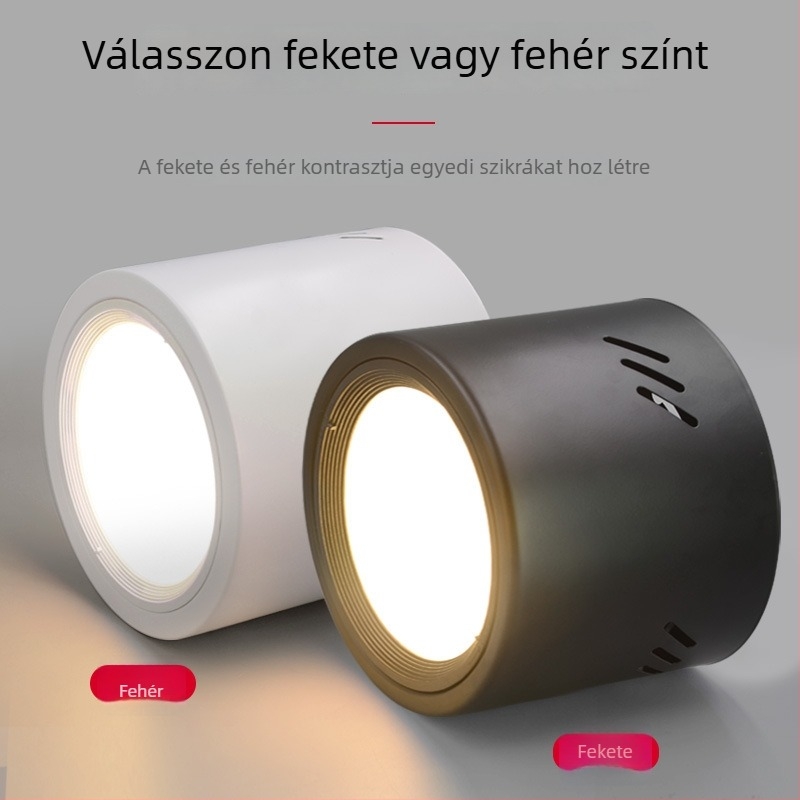 LED hengeres downlight, kerek, felületen szerelt, 6000K, 220V, alumínium ház, 10 000 óra, kereskedelmi világítás boltokhoz