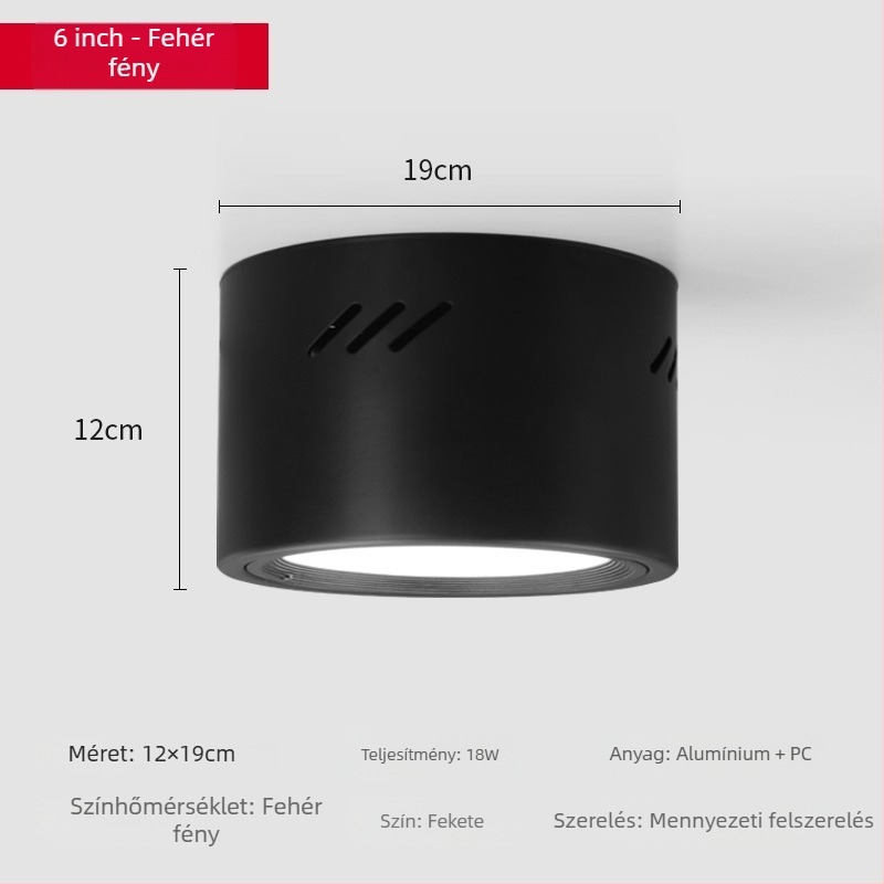 LED hengeres downlight, kerek, felületen szerelt, 6000K, 220V, alumínium ház, 10 000 óra, kereskedelmi világítás boltokhoz