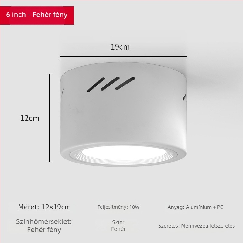 LED hengeres downlight, kerek, felületen szerelt, 6000K, 220V, alumínium ház, 10 000 óra, kereskedelmi világítás boltokhoz