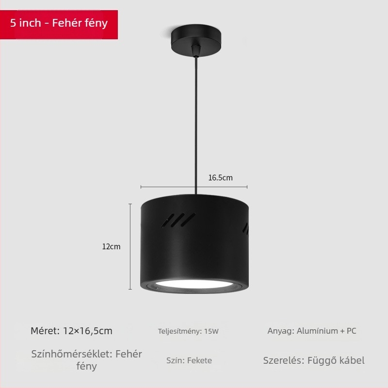 LED hengeres downlight, kerek, felületen szerelt, 6000K, 220V, alumínium ház, 10 000 óra, kereskedelmi világítás boltokhoz