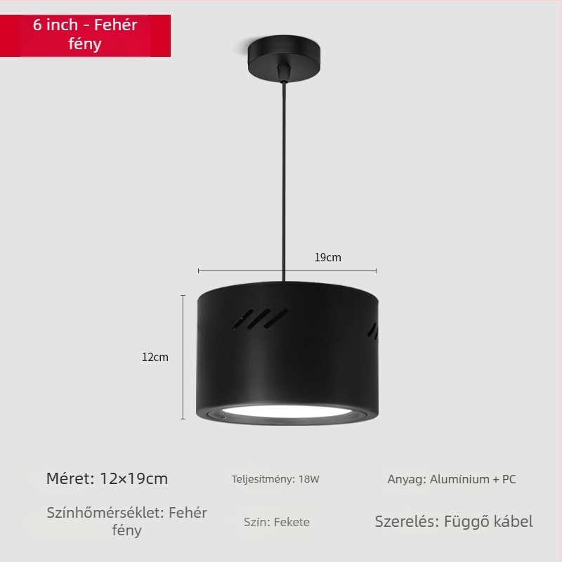 LED hengeres downlight, kerek, felületen szerelt, 6000K, 220V, alumínium ház, 10 000 óra, kereskedelmi világítás boltokhoz