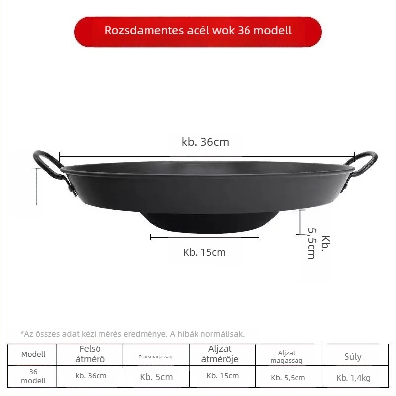 Öntöttvas wok, korrózióálló, 8 cm mély, egyoldalas aljzat, gáztűzhelyhez alkalmas