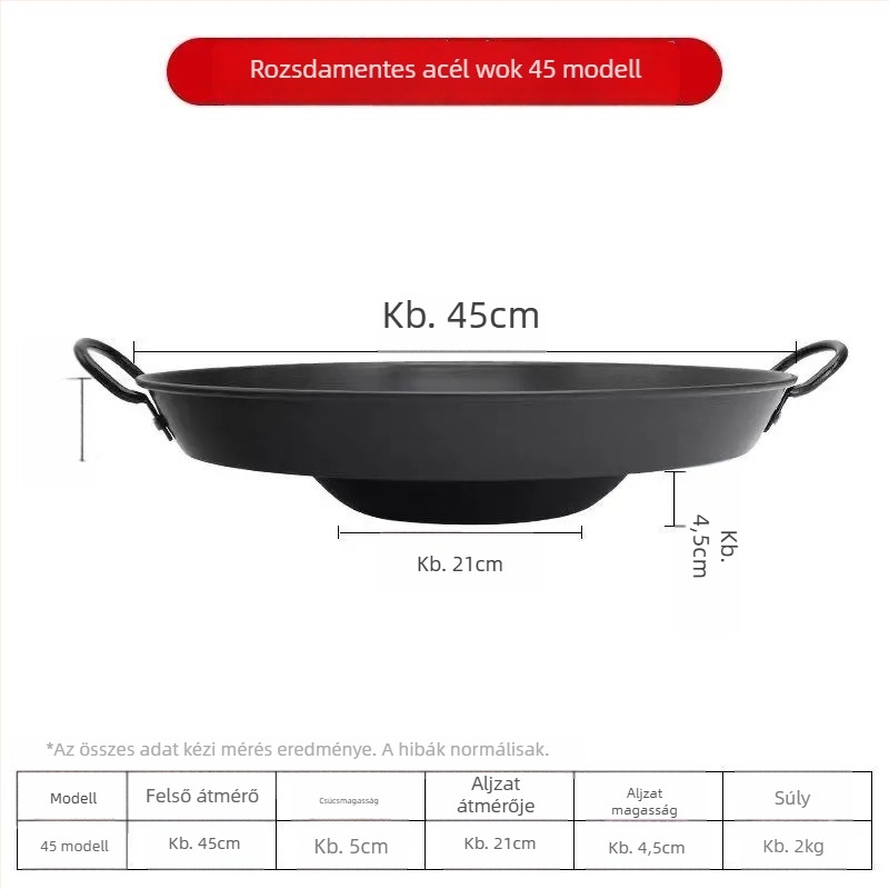 Öntöttvas wok, korrózióálló, 8 cm mély, egyoldalas aljzat, gáztűzhelyhez alkalmas