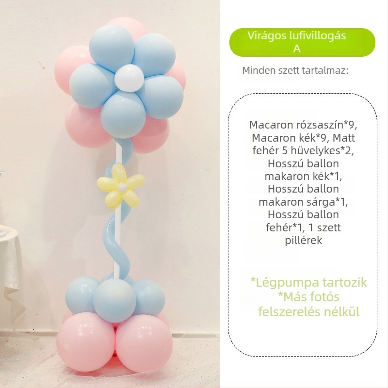 Virágos lufi oszlop dekoráció – latexből készült kerek lufik, dekoratív lufik, iskolai és óvodai rendezvényekhez