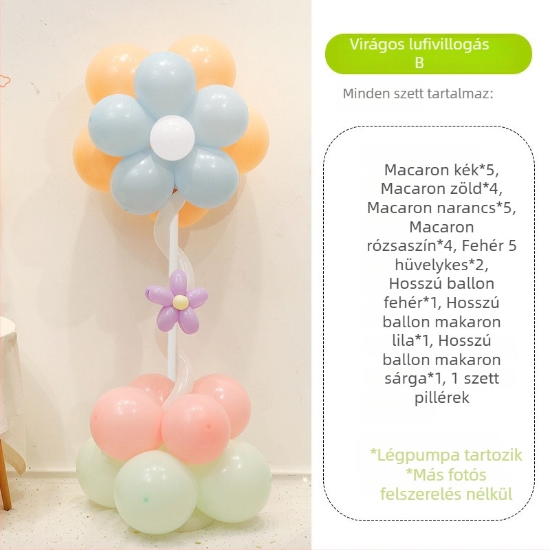 Virágos lufi oszlop dekoráció – latexből készült kerek lufik, dekoratív lufik, iskolai és óvodai rendezvényekhez