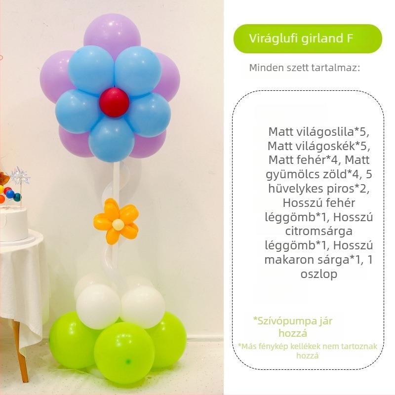 Virágos lufi oszlop dekoráció – latexből készült kerek lufik, dekoratív lufik, iskolai és óvodai rendezvényekhez