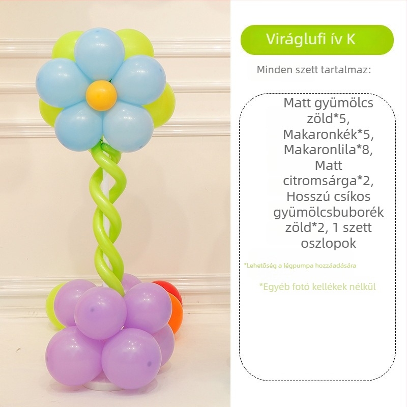 Virágos lufi oszlop dekoráció – latexből készült kerek lufik, dekoratív lufik, iskolai és óvodai rendezvényekhez