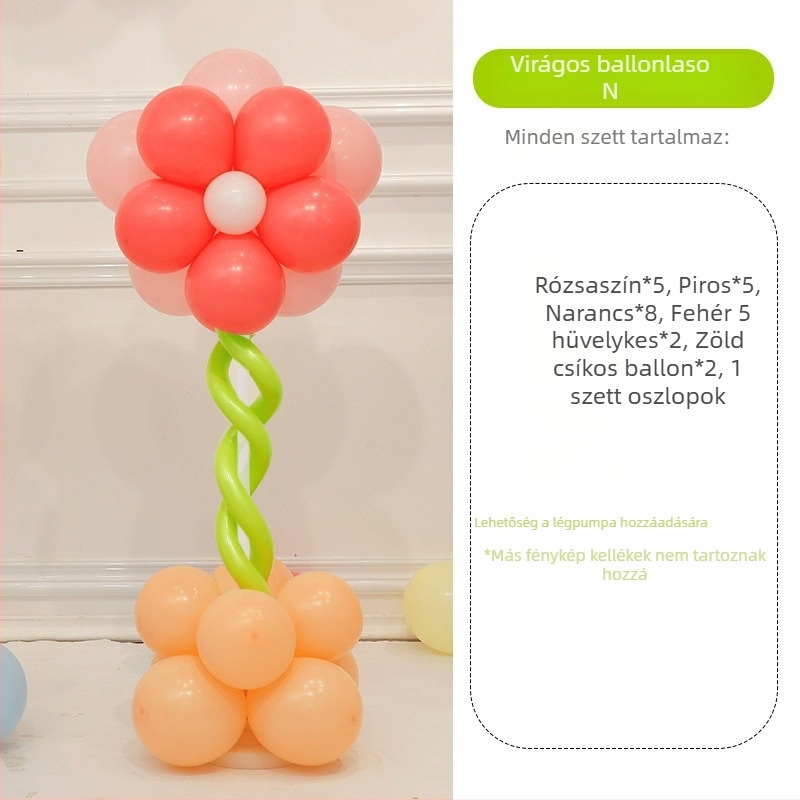 Virágos lufi oszlop dekoráció – latexből készült kerek lufik, dekoratív lufik, iskolai és óvodai rendezvényekhez