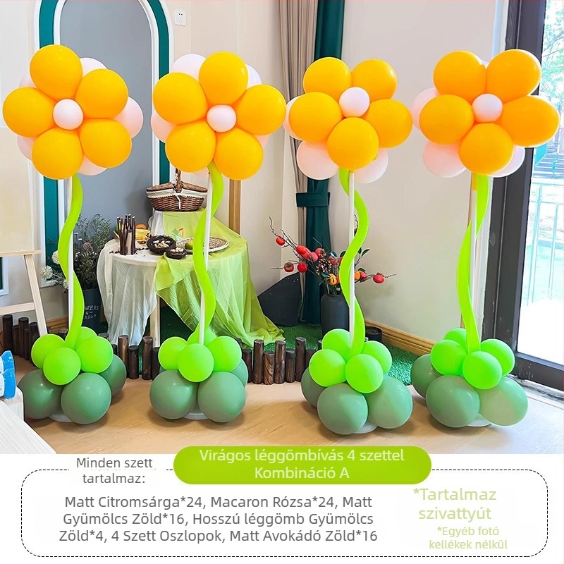 Virágos lufi oszlop dekoráció – latexből készült kerek lufik, dekoratív lufik, iskolai és óvodai rendezvényekhez