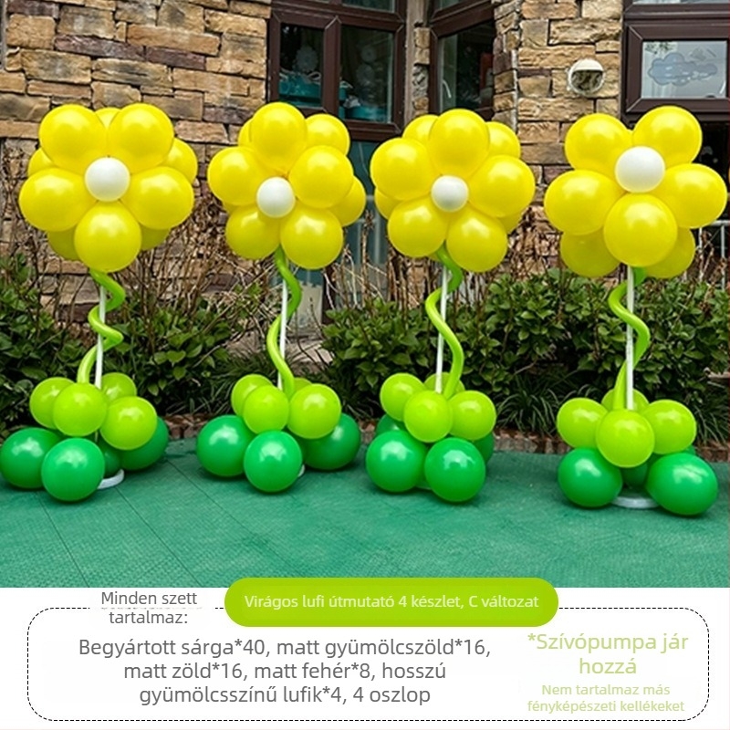 Virágos lufi oszlop dekoráció – latexből készült kerek lufik, dekoratív lufik, iskolai és óvodai rendezvényekhez