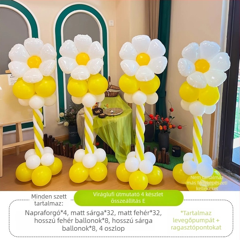 Virágos lufi oszlop dekoráció – latexből készült kerek lufik, dekoratív lufik, iskolai és óvodai rendezvényekhez