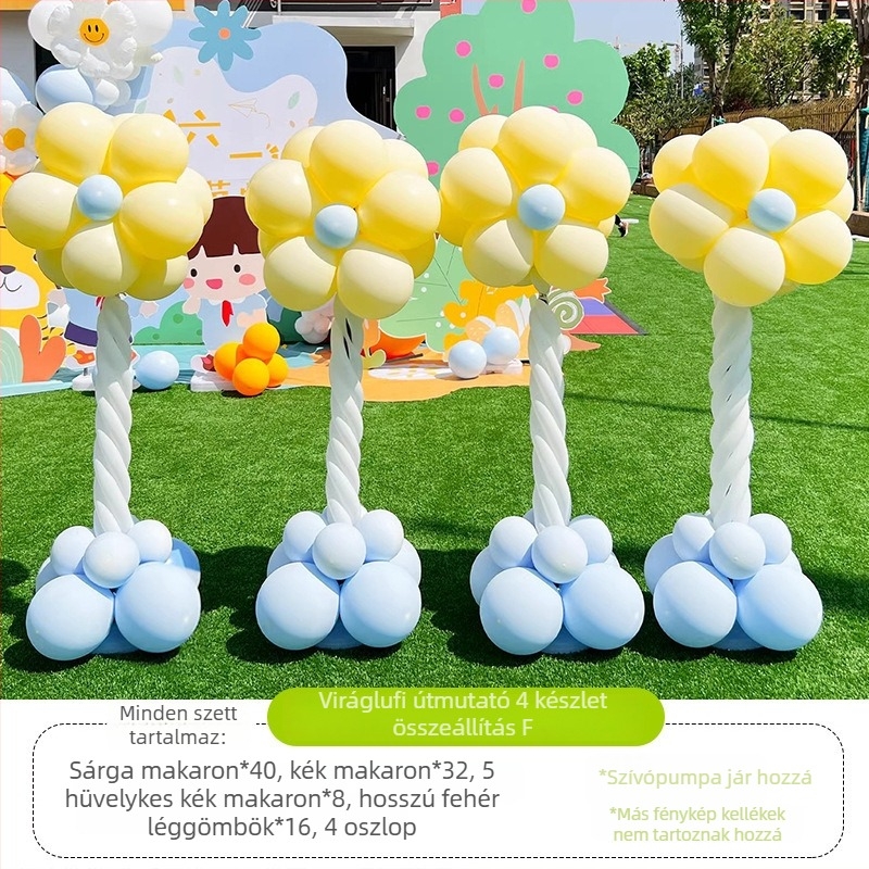 Virágos lufi oszlop dekoráció – latexből készült kerek lufik, dekoratív lufik, iskolai és óvodai rendezvényekhez