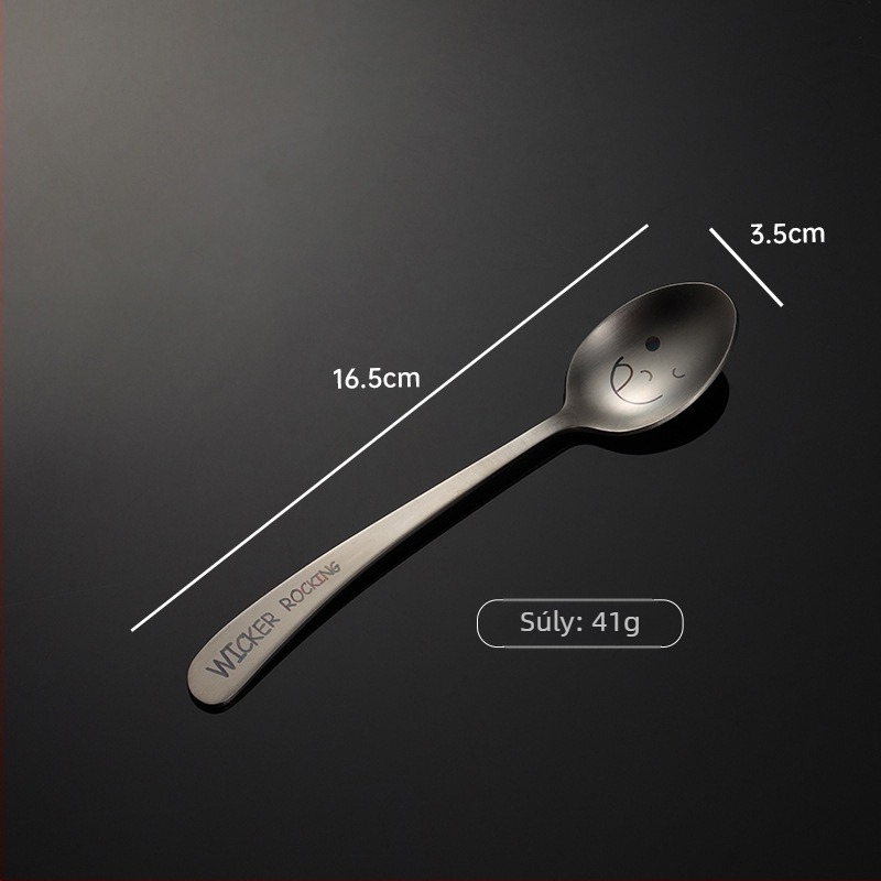 304 rozsdamentes acélból készült lézeres mosoly mintával és döntött markolattal készült evőeszköz készlet – kanál, evőpálcák és villa, teljes készlet logó nyomtatással