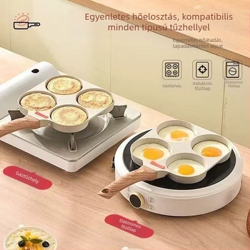 Négylyukas tojásburger serpenyő – tapadásmentes, alumínium ötvözet, otthoni használatra, palacsinta- és reggelis serpenyő, kompatibil általános tűzhellyel