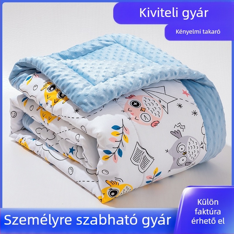 Baba quilt selyemrost töltettel, 100% pamut huzat, rajzfilmszerű stílus, 2-3 éveseknek, tavasz–ősz