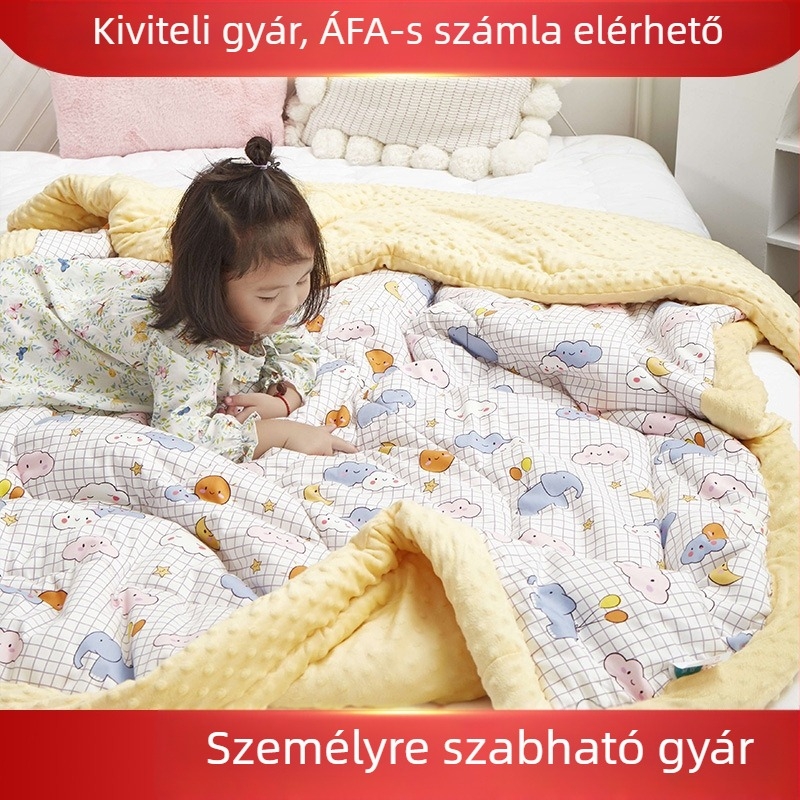 Baba quilt selyemrost töltettel, 100% pamut huzat, rajzfilmszerű stílus, 2-3 éveseknek, tavasz–ősz