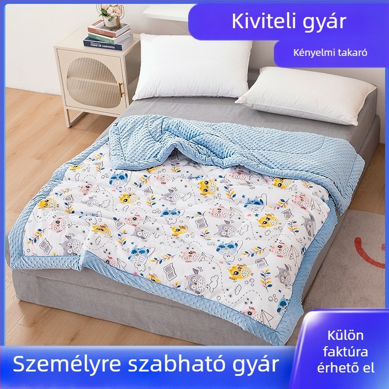 Baba quilt selyemrost töltettel, 100% pamut huzat, rajzfilmszerű stílus, 2-3 éveseknek, tavasz–ősz
