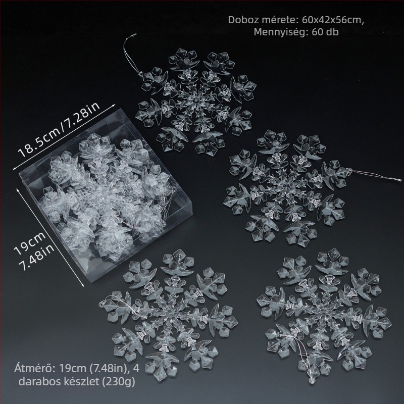 25 darab átlátszó akril hópelyhek függő díszek karácsonyi és esküvői dekorációkhoz, lógató kiegészítők