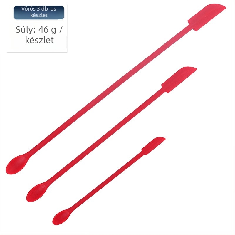 Mini szilikon spatula készlet sütéshez éles hegyű, tartalmaz kozmetikai üveg spatulát és lekvárkanalat, 3 darab — szilikon, Kenna, 2018