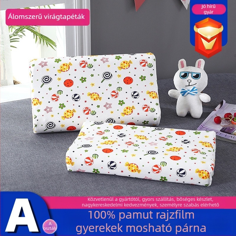 Gyerek párna - természetes latex mag, pamut huzat, téglalap alakú, négy évszakos használat, biztonsági osztály A