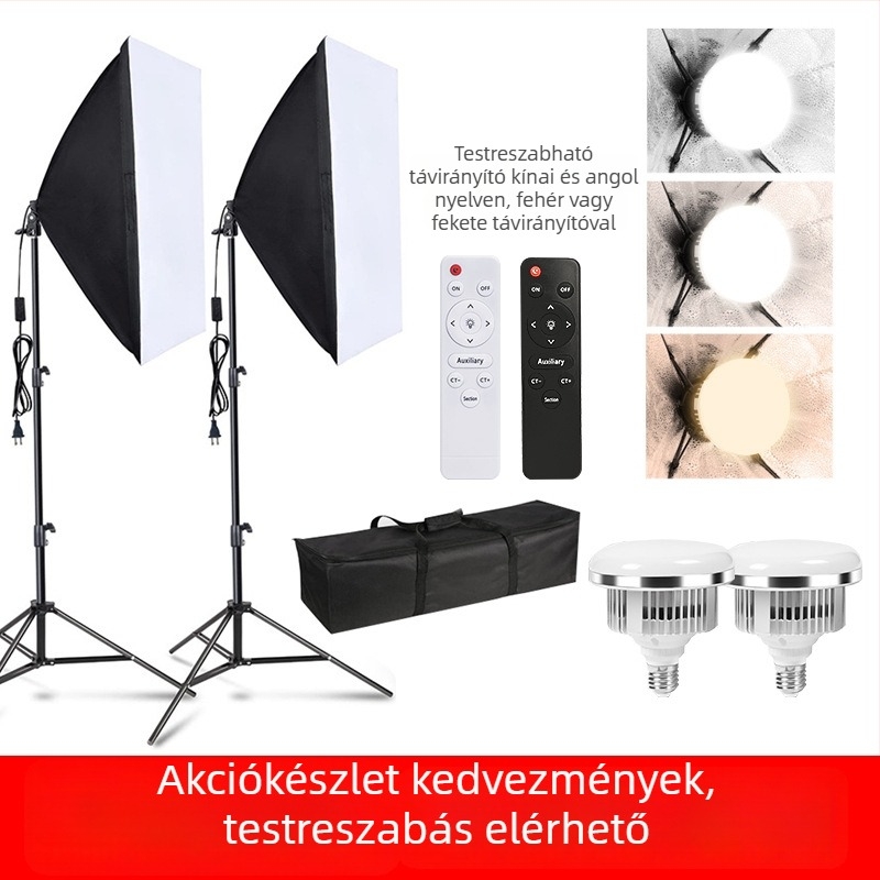 Professzionális LED gomba lámpa fotózáshoz távirányítóval – dimmelhető, szabályozható színhőmérséklet és fényerő, élő közvetítéshez és fotózáshoz
