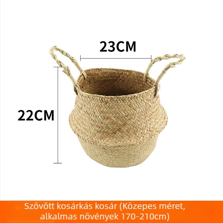 Nordic stílusú cementes virágtartó fonott kosárral, padlón álló bonsai-edény