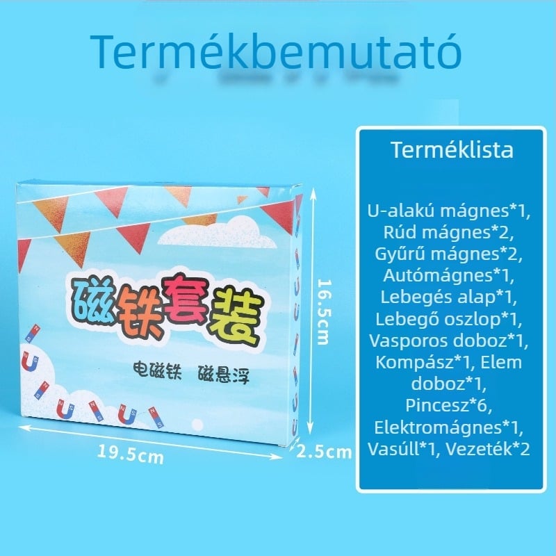 Általános iskolai mágneskészlet természettudományos kísérletekhez, iránytűvel — oktatási segédeszközök; Cél: általános iskola; Használat: beltéri és kültéri; Anyag: fém, mágnes, műanyag; Súly: 234