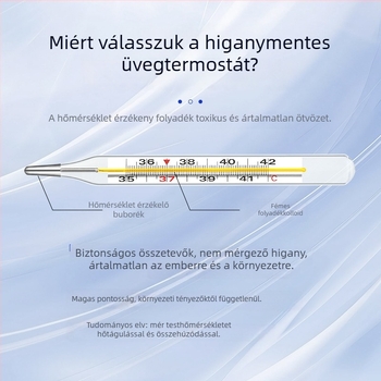 Higanymentes üveghőmérő – hónalj alá, nagy skála, háztartási használat
