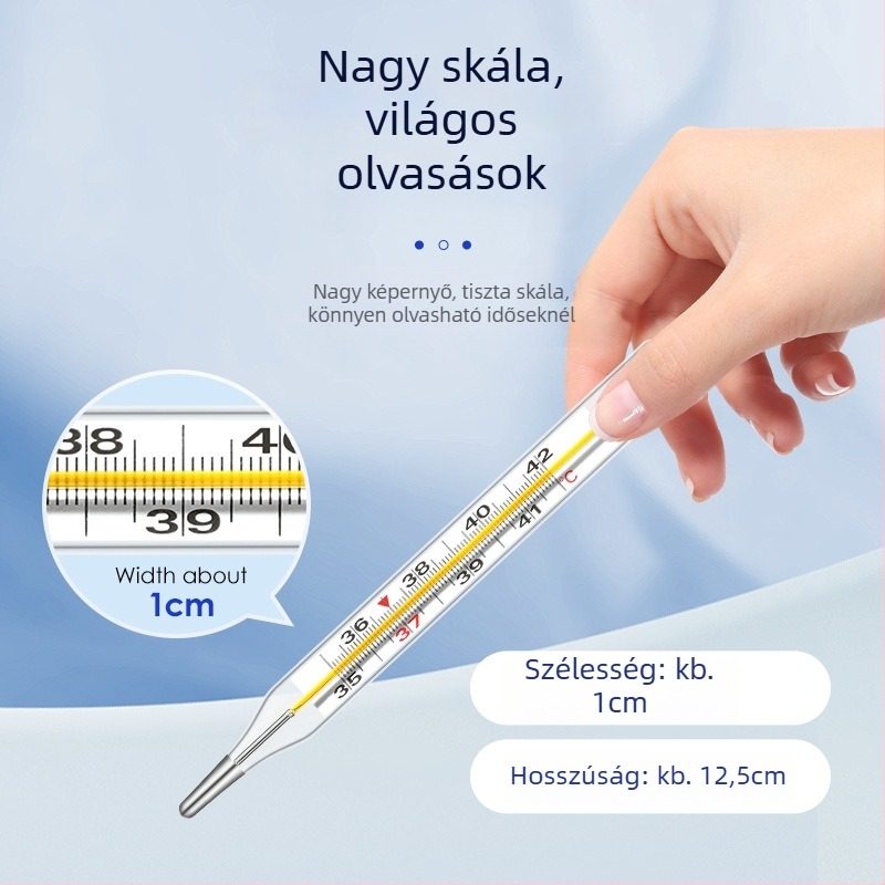 Higanymentes üveghőmérő – hónalj alá, nagy skála, háztartási használat