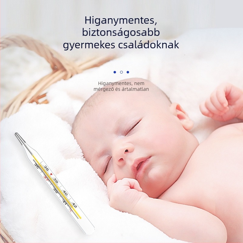 Higanymentes üveghőmérő – hónalj alá, nagy skála, háztartási használat