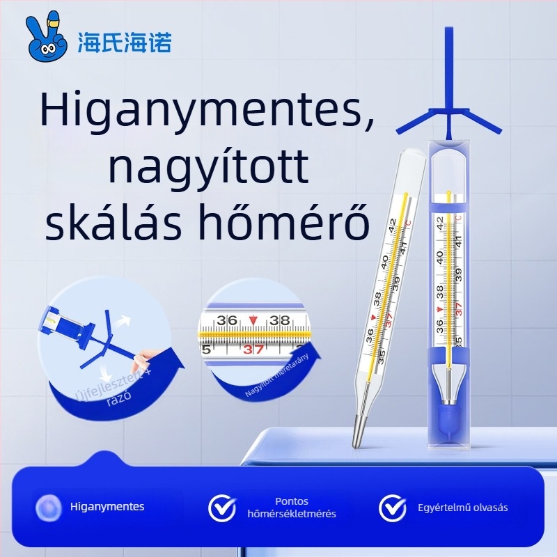 Higanymentes üveghőmérő – hónalj alá, nagy skála, háztartási használat
