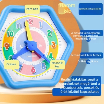 Deli Óramodell – taneszközök az órához és aritmetikához az általános iskolások számára, műanyagból, 4–6 éveseknek.