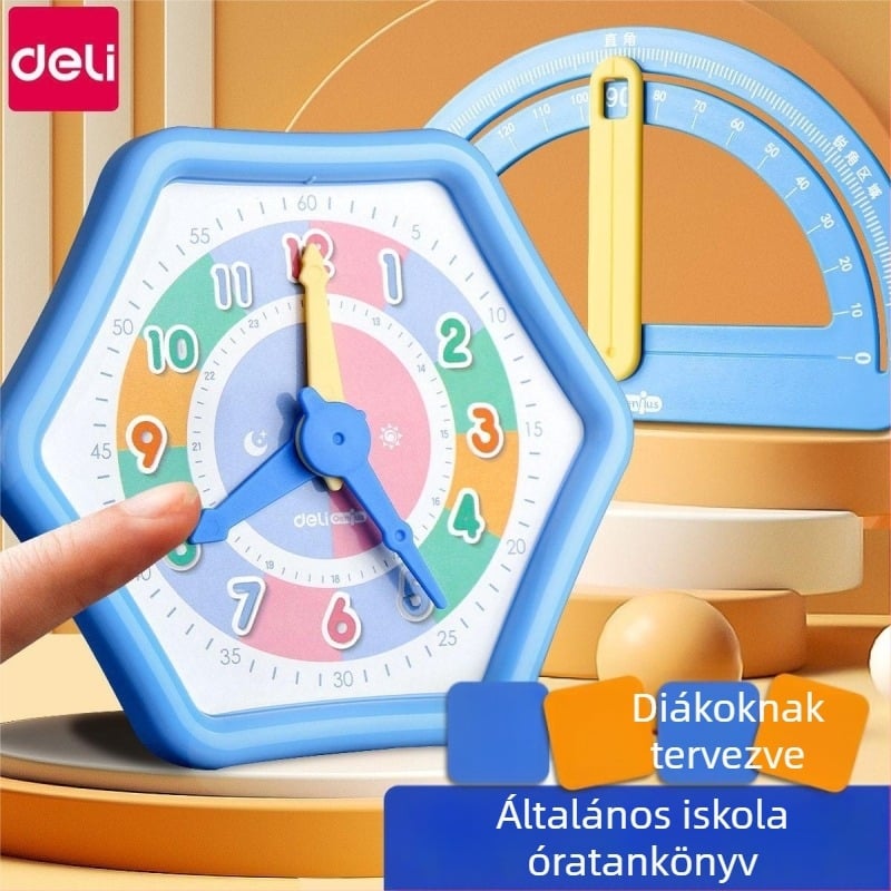 Deli Óramodell – taneszközök az órához és aritmetikához az általános iskolások számára, műanyagból, 4–6 éveseknek.