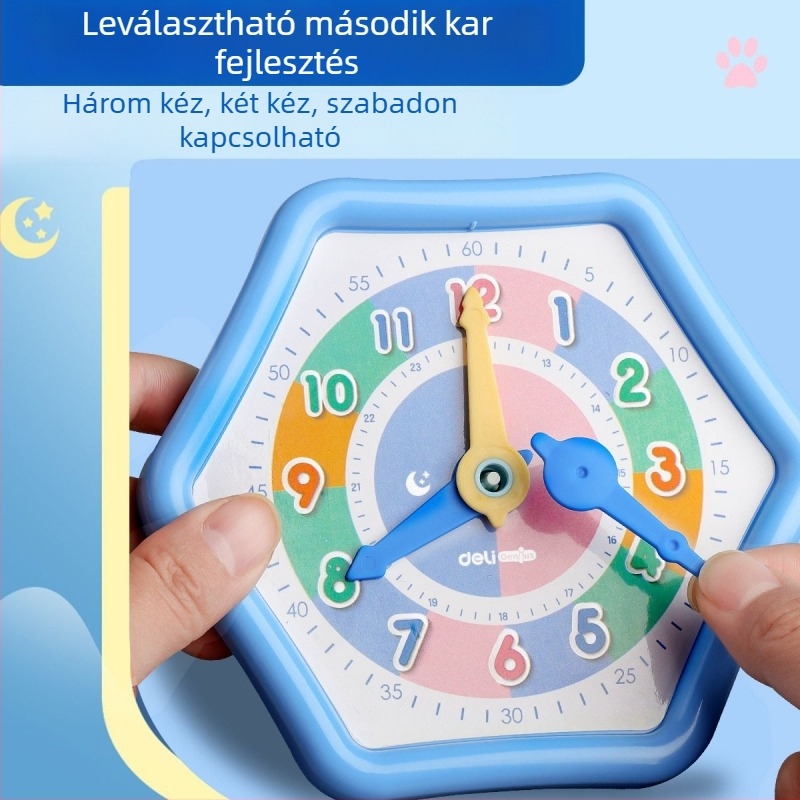 Deli Óramodell – taneszközök az órához és aritmetikához az általános iskolások számára, műanyagból, 4–6 éveseknek.