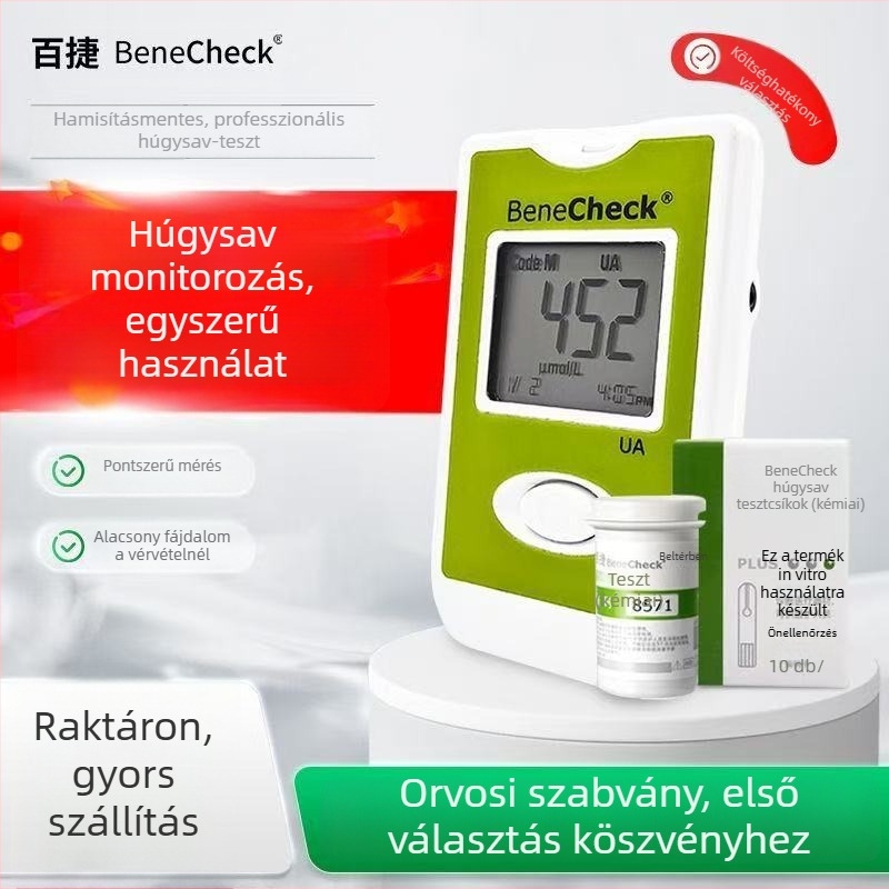 Baijie húgysav-detektáló — egyed használatú vér húgysav-analizátor tesztcsíkokkal, 10/25 csík dobozonként, 20172400021 nemzeti engedély