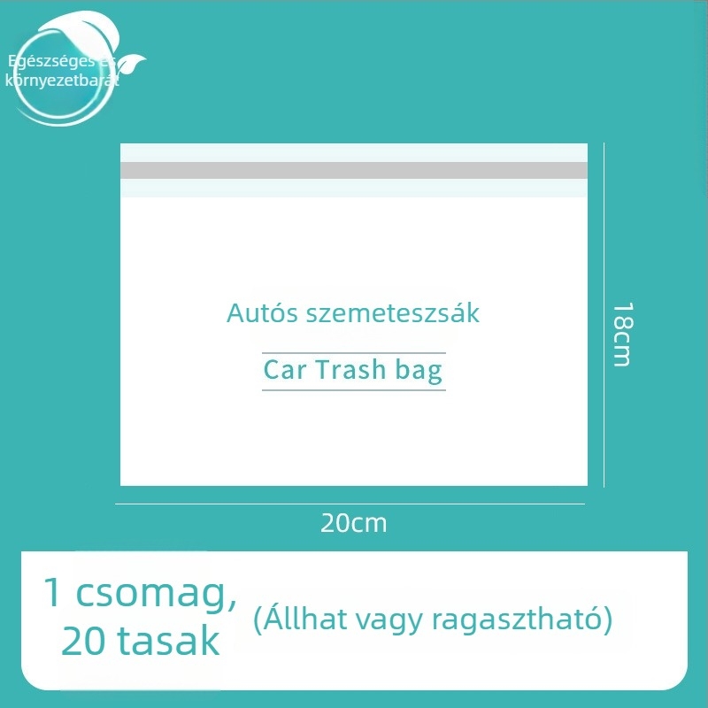 Önálló autós szemetes, ragasztóval a műszerfalra rögzíthető, vízálló műanyag henger egyrészes zacskókhoz