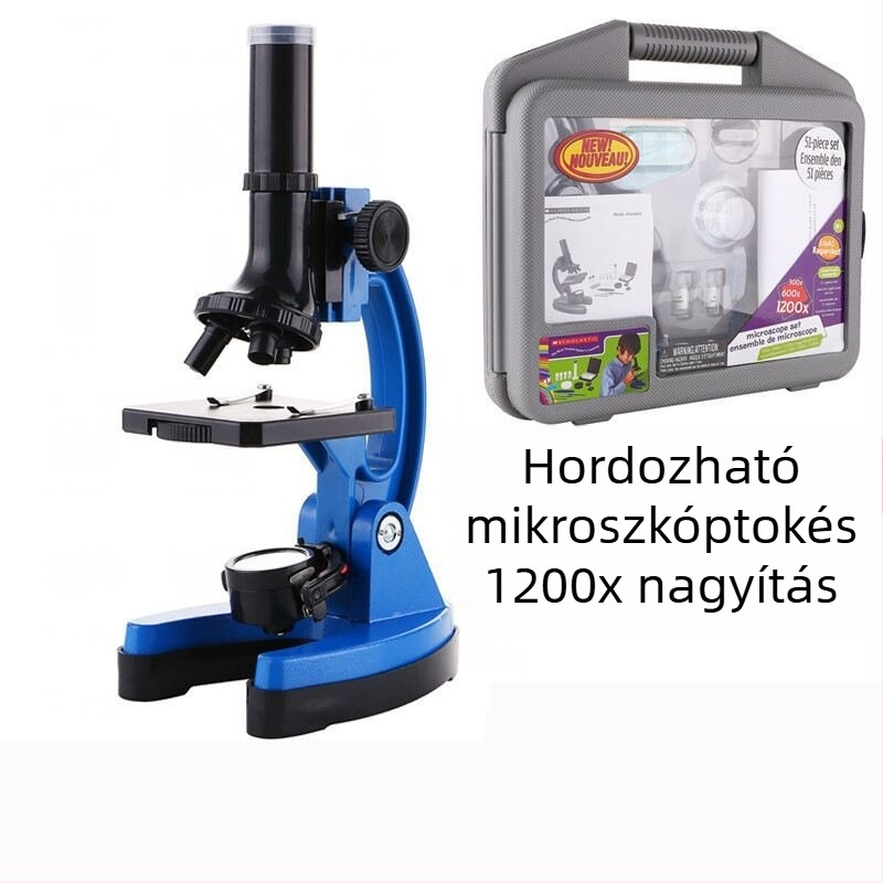 Biológiai mikroszkóp gyerekeknek és diákoknak, fémtestű, megvilágított, nagyítású