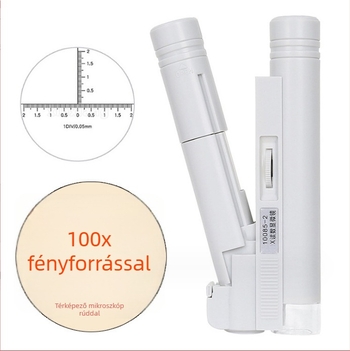 Kézben tartható LED-es mikroszkóp 100×-es nagyítással és mérőskálával, oktatási célokra