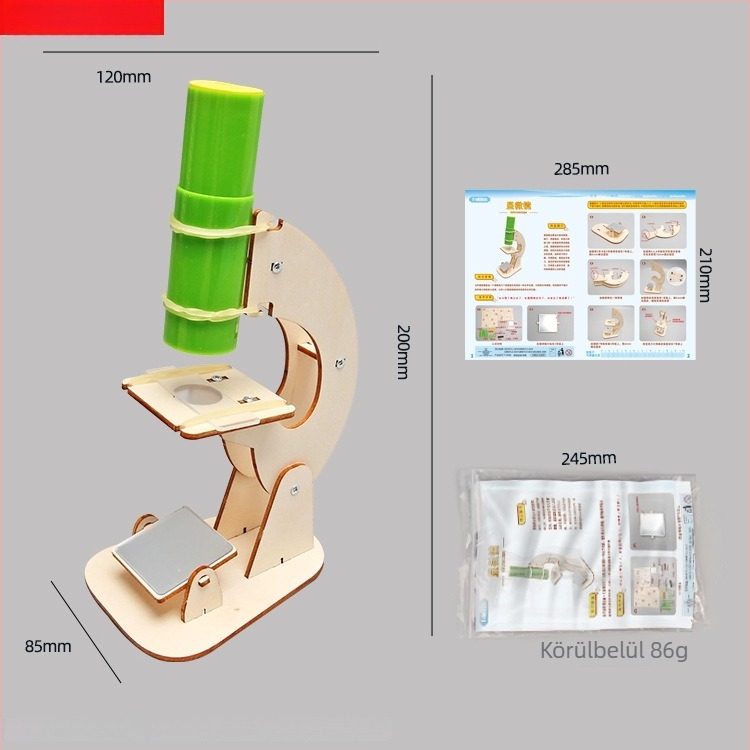 Fa mikroszkóp készlet gyerekeknek — kézzel összeállítható tudományos kísérlet csomag, oktatási segédeszköz, 7-14 éveseknek