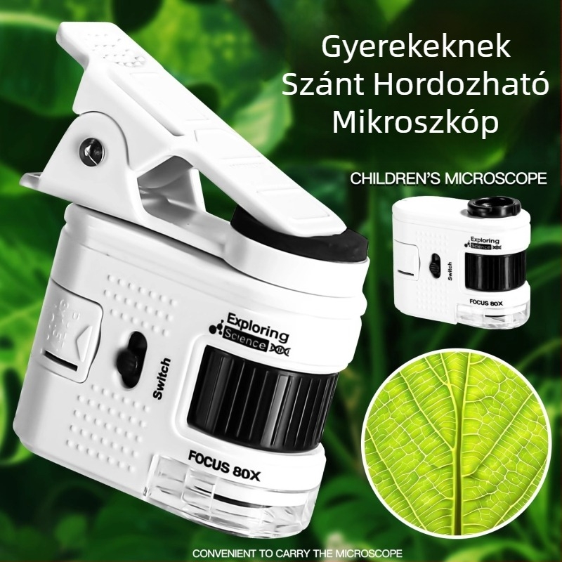 Optikai hordozható mikroszkóp játék gyerekeknek – oktatási tudományos eszköz baktériumok nagy felbontású megfigyeléséhez, műanyag kivitel