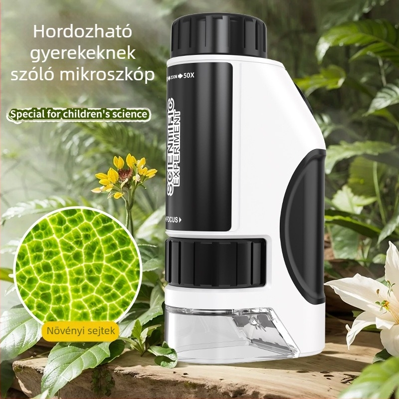 Hordozható gyermekmikroszkóp 50–300x, kézi megfigyelés oktatási célokra