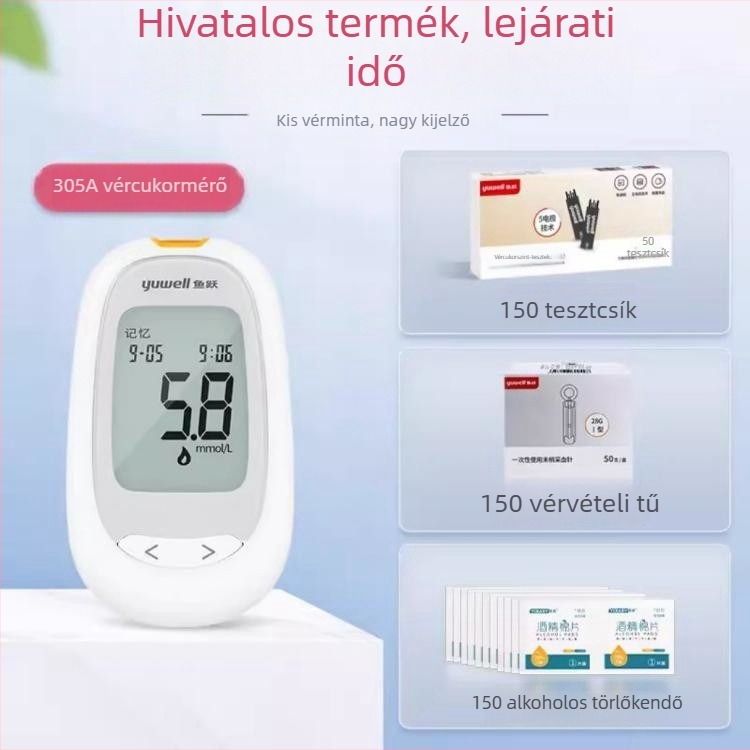 Vércukor-mérő egyedi csomagolású tesztcsíkokkal, otthoni használatra, teljesen automata tester, kalibrációs kód 306; Márka Leaping Fish
