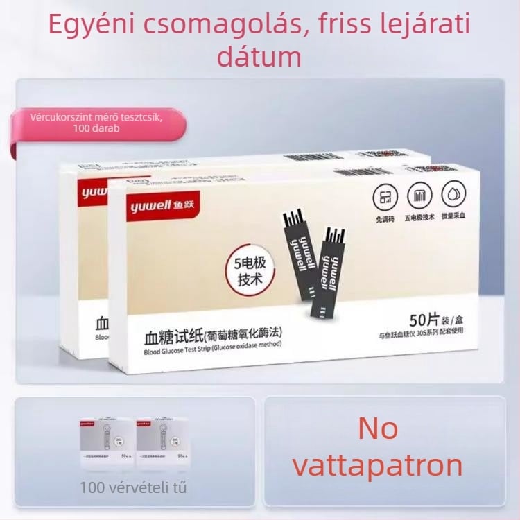 Vércukor-mérő egyedi csomagolású tesztcsíkokkal, otthoni használatra, teljesen automata tester, kalibrációs kód 306; Márka Leaping Fish