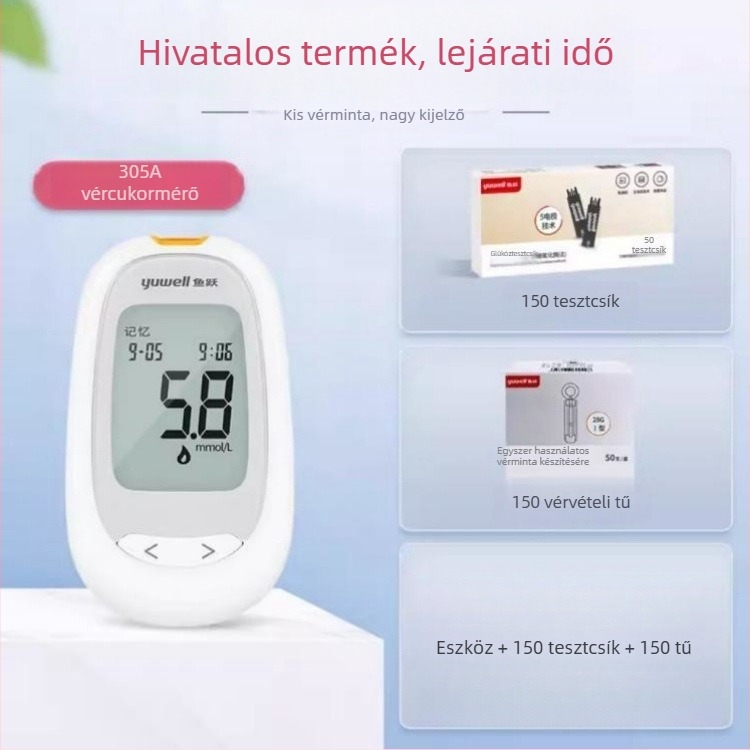 Vércukor-mérő egyedi csomagolású tesztcsíkokkal, otthoni használatra, teljesen automata tester, kalibrációs kód 306; Márka Leaping Fish