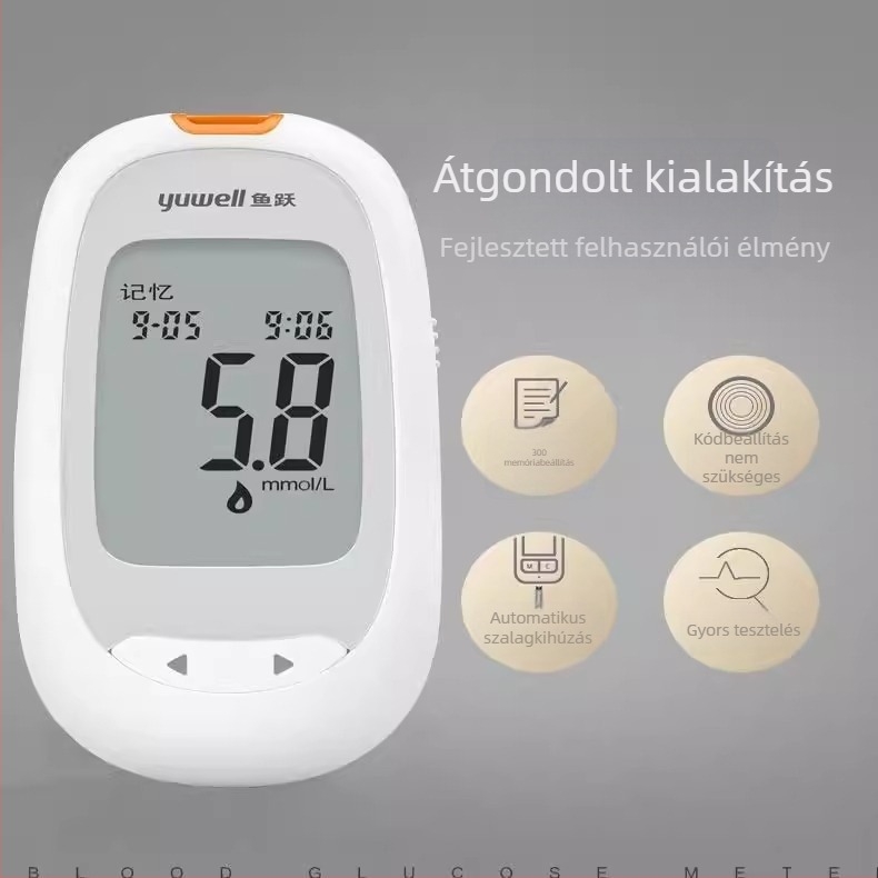 Vércukor-mérő egyedi csomagolású tesztcsíkokkal, otthoni használatra, teljesen automata tester, kalibrációs kód 306; Márka Leaping Fish