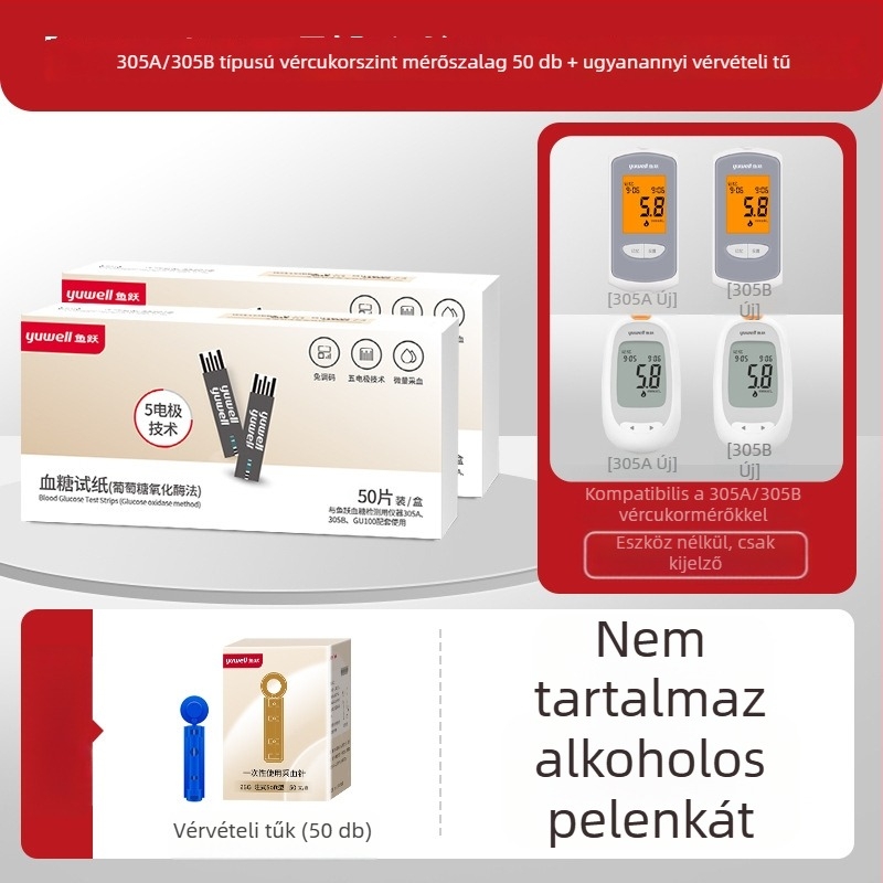 Vércukor-mérő egyedi csomagolású tesztcsíkokkal, otthoni használatra, teljesen automata tester, kalibrációs kód 306; Márka Leaping Fish