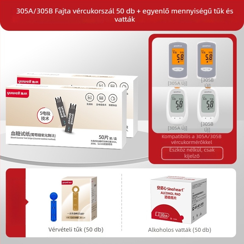 Vércukor-mérő egyedi csomagolású tesztcsíkokkal, otthoni használatra, teljesen automata tester, kalibrációs kód 306; Márka Leaping Fish