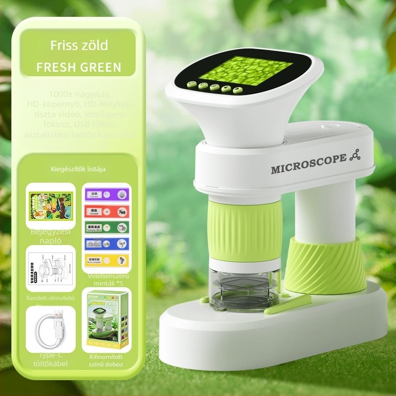 Optikai elektronmikroszkóp gyermekeknek, hordozható kézi mikroszkóp tudományos kísérletekhez, professzionális szint, nagy felbontású kép, baktériumok megfigyelésére